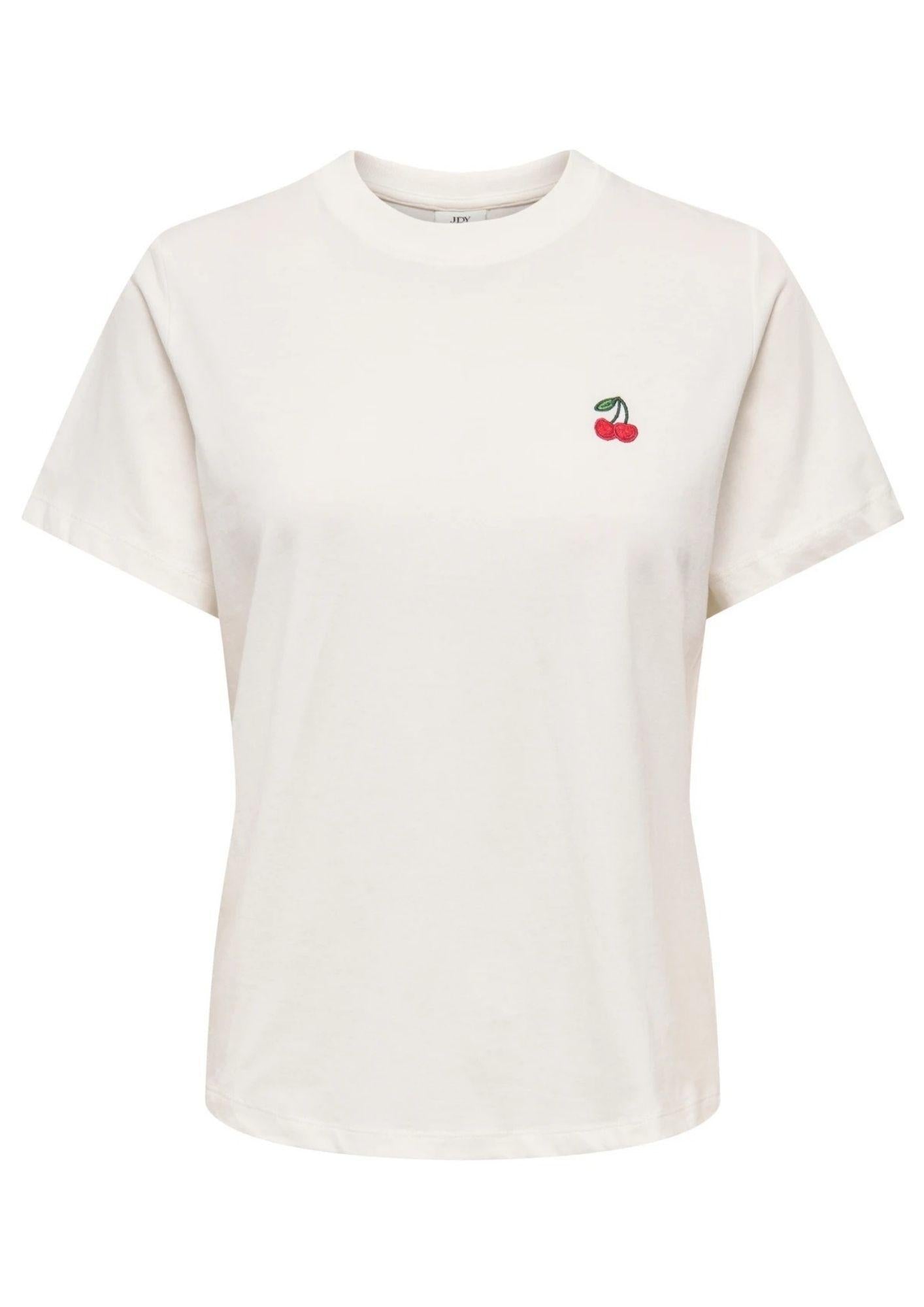 Jacqueline De Yong T-Shirt Donna Pisa Bianca con Ciliegia 15298612 Cloud Dancer CHERRY JACQUELINE DE YONG 