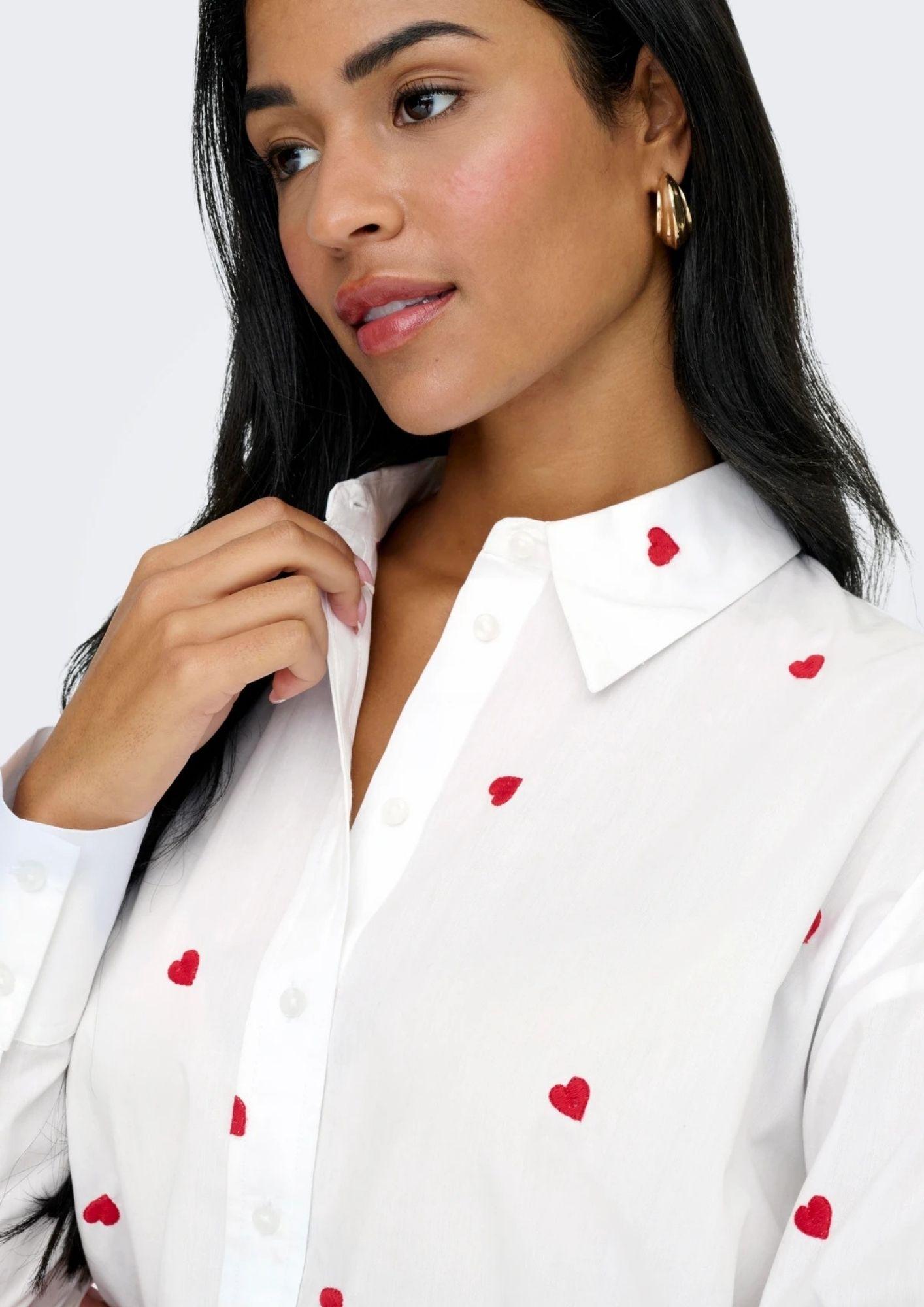 Jacqueline De Yong Camicia Donna Nelly Bianca Cuori Rossi 15330490 White HEART EMBROIDERY JACQUELINE DE YONG 