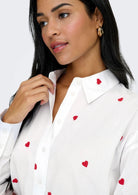 Jacqueline De Yong Camicia Donna Nelly Bianca Cuori Rossi 15330490 White HEART EMBROIDERY JACQUELINE DE YONG 