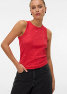 Vero Moda Top Donna Naja Rosso con Stampa Butterfly 10341964 Poinsettia BUTTERFLY VERO MODA 