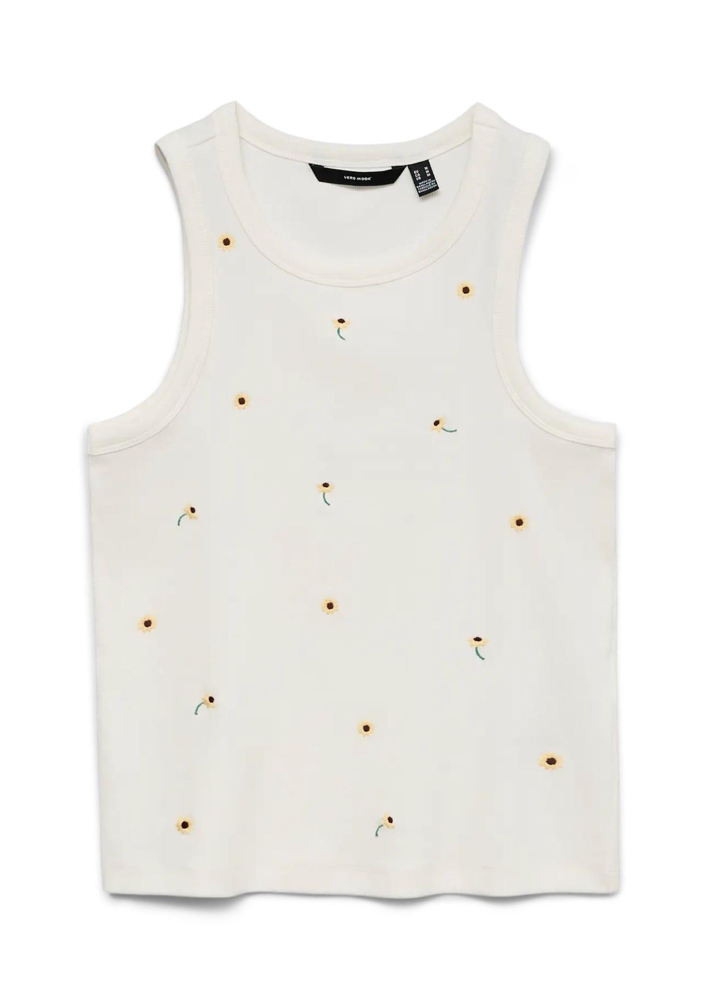 Vero Moda Top Donna Naja Bianca con Stampa Sunflower 10341964 Snow White SUNFLOWER VERO MODA 