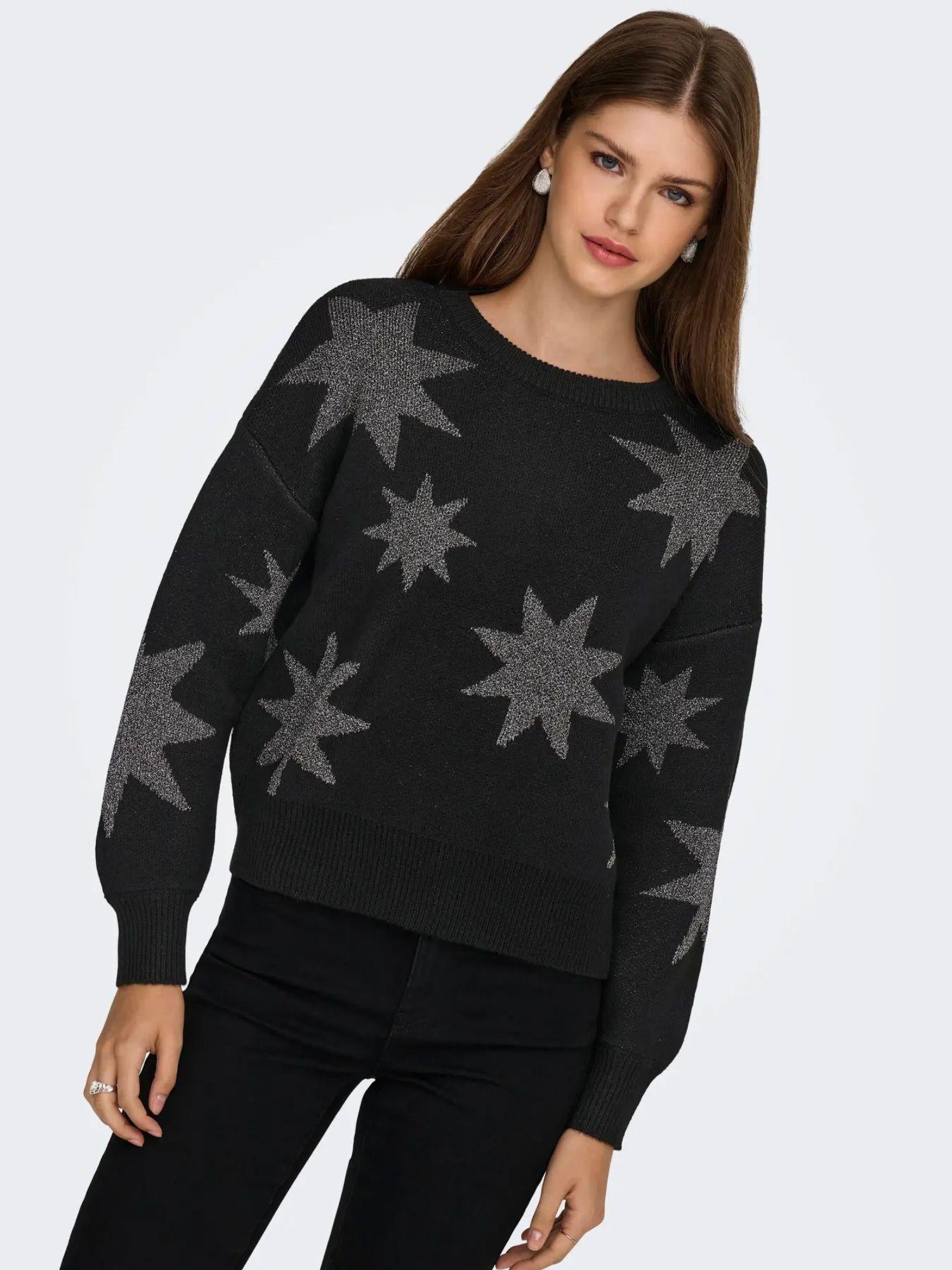 Only Pullover Donna Rosie Nero 15328250 Black Silver Glitter ONLY 