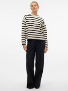 Vero Moda Pullover Donna Saba Bianco Panna e Nero 10310474 Birch BLACK VERO MODA 