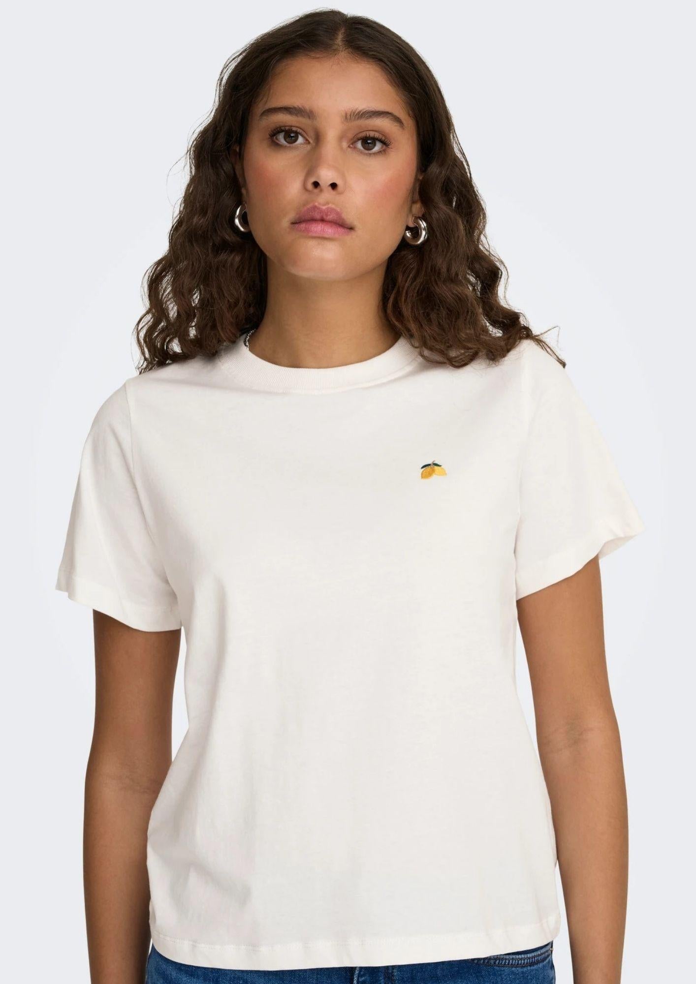 Jacqueline De Yong T-Shirt Donna Pisa Bianca con Ciliegia 15298612 Cloud Dancer CHERRY JACQUELINE DE YONG 