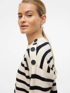 Vero Moda Pullover Donna Saba Bianco Panna e Nero 10310474 Birch BLACK VERO MODA 