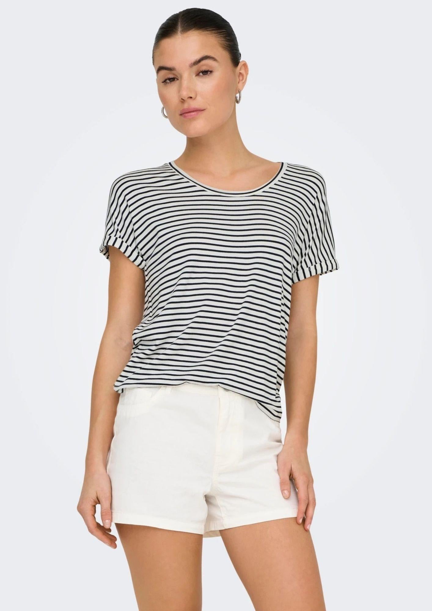 Jacqueline De Yong Top Donna Sissi Bianco e Blu 15325267 Cloud Dancer SKY CAPTAIN JACQUELINE DE YONG 