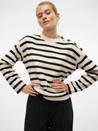 Vero Moda Pullover Donna Saba Bianco Panna e Nero 10310474 Birch BLACK VERO MODA 
