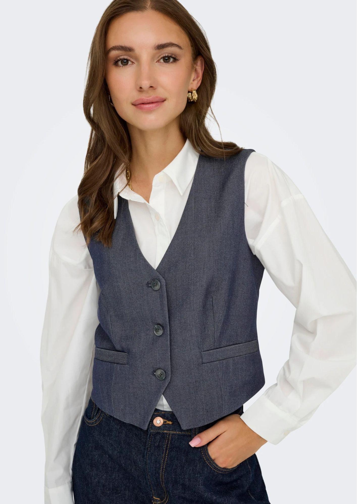 Jacqueline De Yong Gilet Donna Anthony Blu Denim 15358634 Dark Blue Denim JACQUELINE DE YONG 