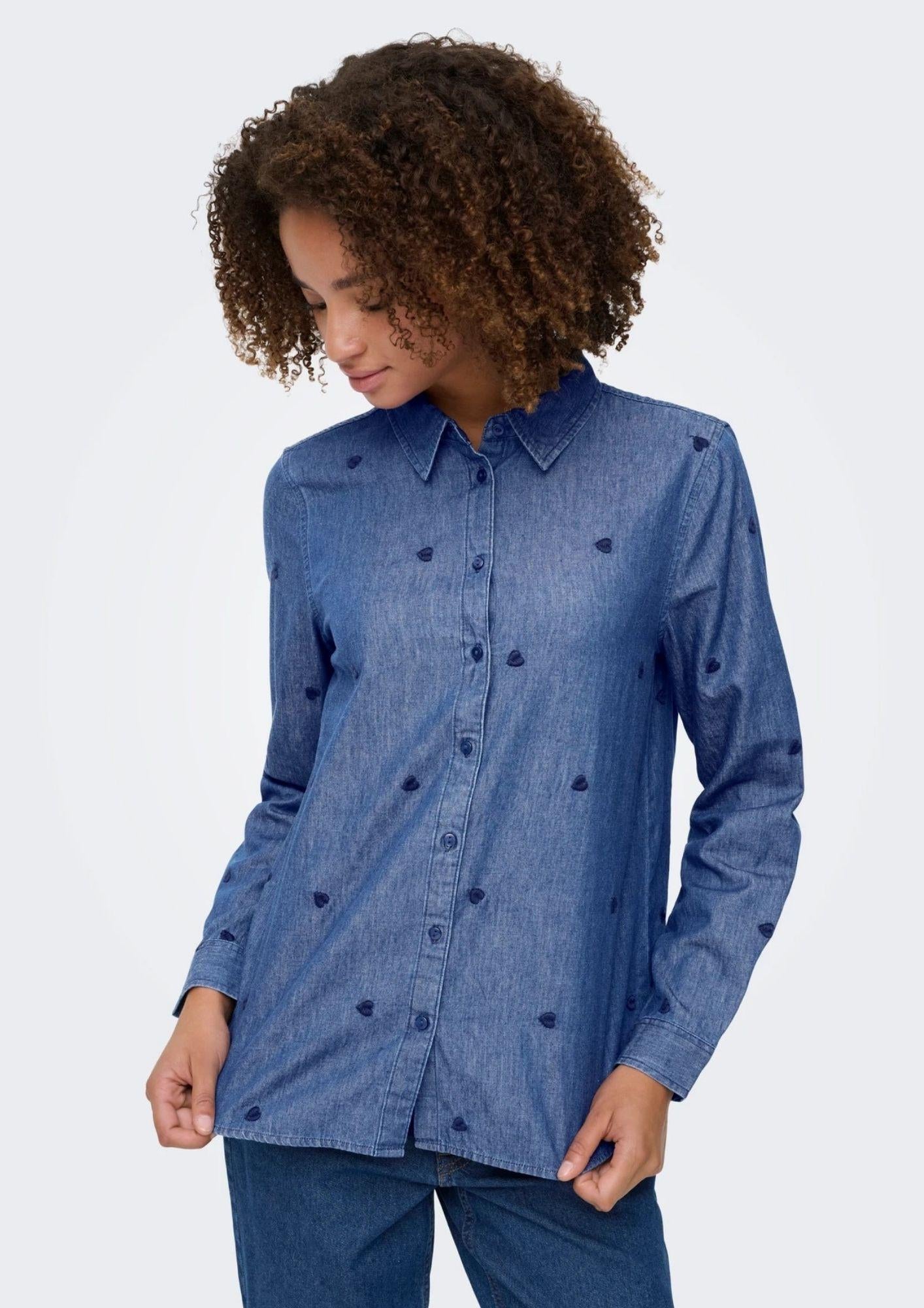 Jacqueline De Yong Camicia Donna Love Blu Medio Denim 15363999 Medium Blue Denim HEART EMBR JACQUELINE DE YONG 