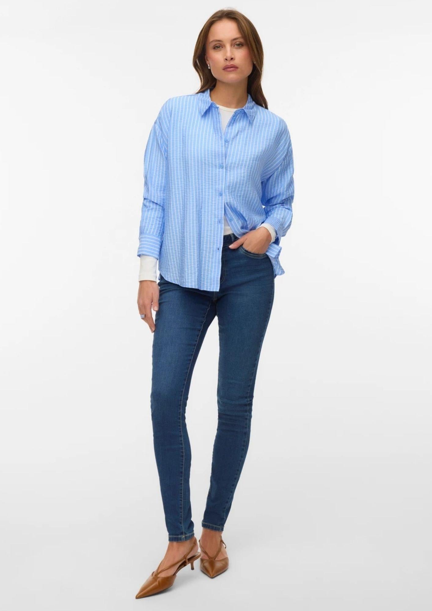 Vero Moda Camicia Donna Kaja Blue Sandra Linee Bianche 10340687 Vista Blue Sandra VERO MODA 