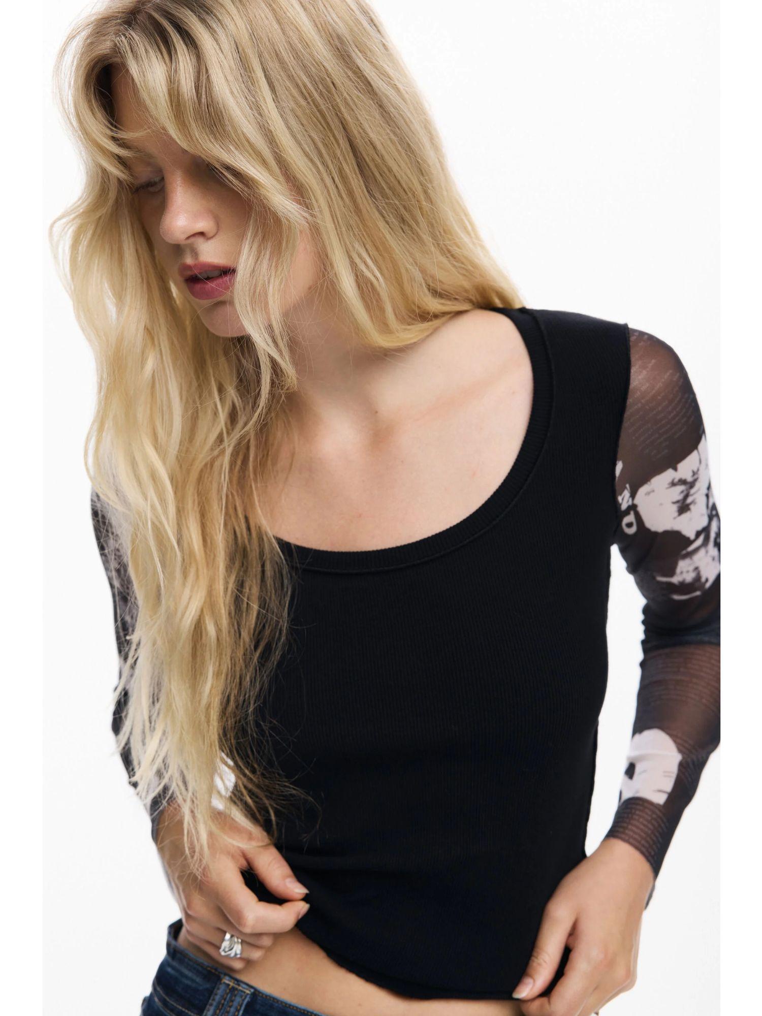 Desigual Maglietta con maniche in chiffon Donna Nero 25WWTK30 2000 DESIGUAL 