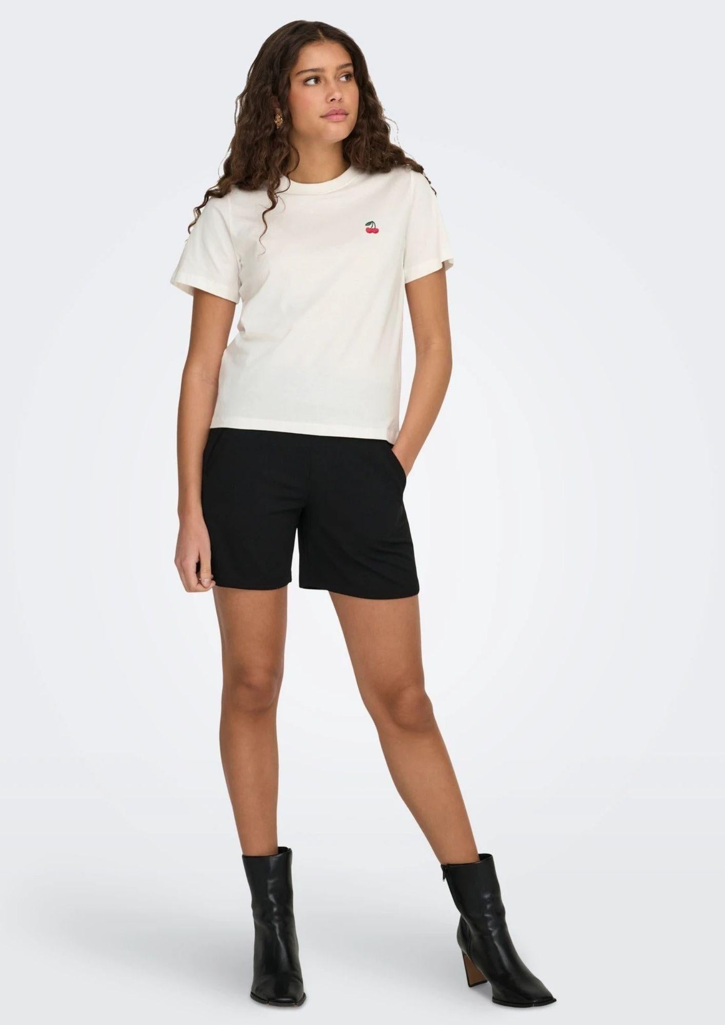 Jacqueline De Yong T-Shirt Donna Pisa Bianca con Ciliegia 15298612 Cloud Dancer CHERRY JACQUELINE DE YONG 