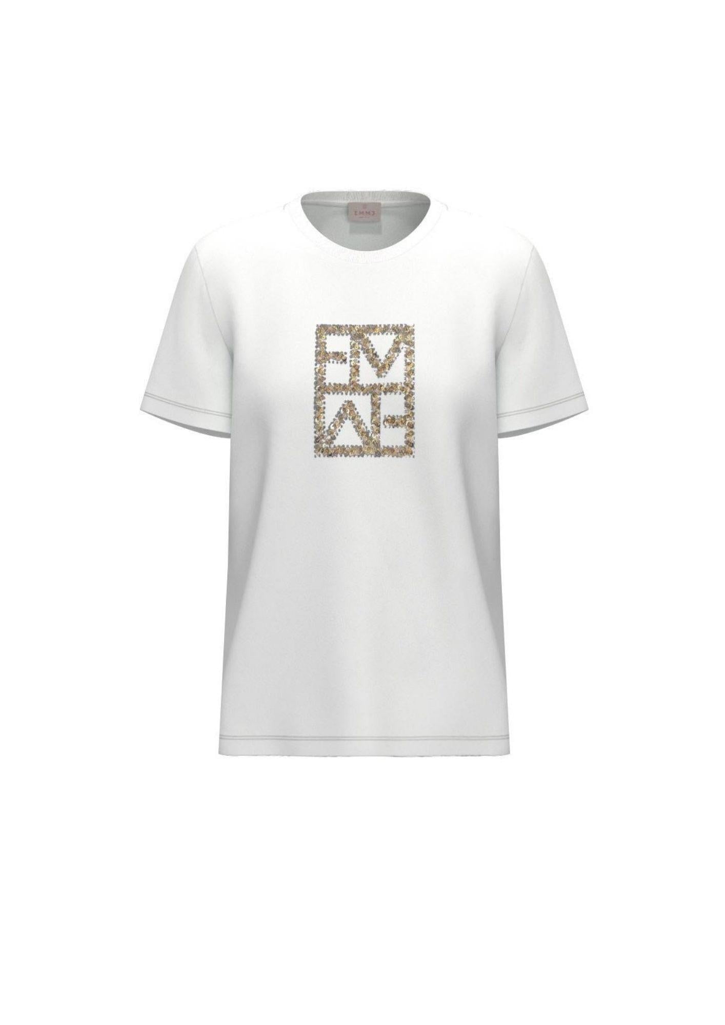 Emme Marella T-Shirt Donna Emmtema Bianca Logo Oro 2615971031200 003 EMME MARELLA 