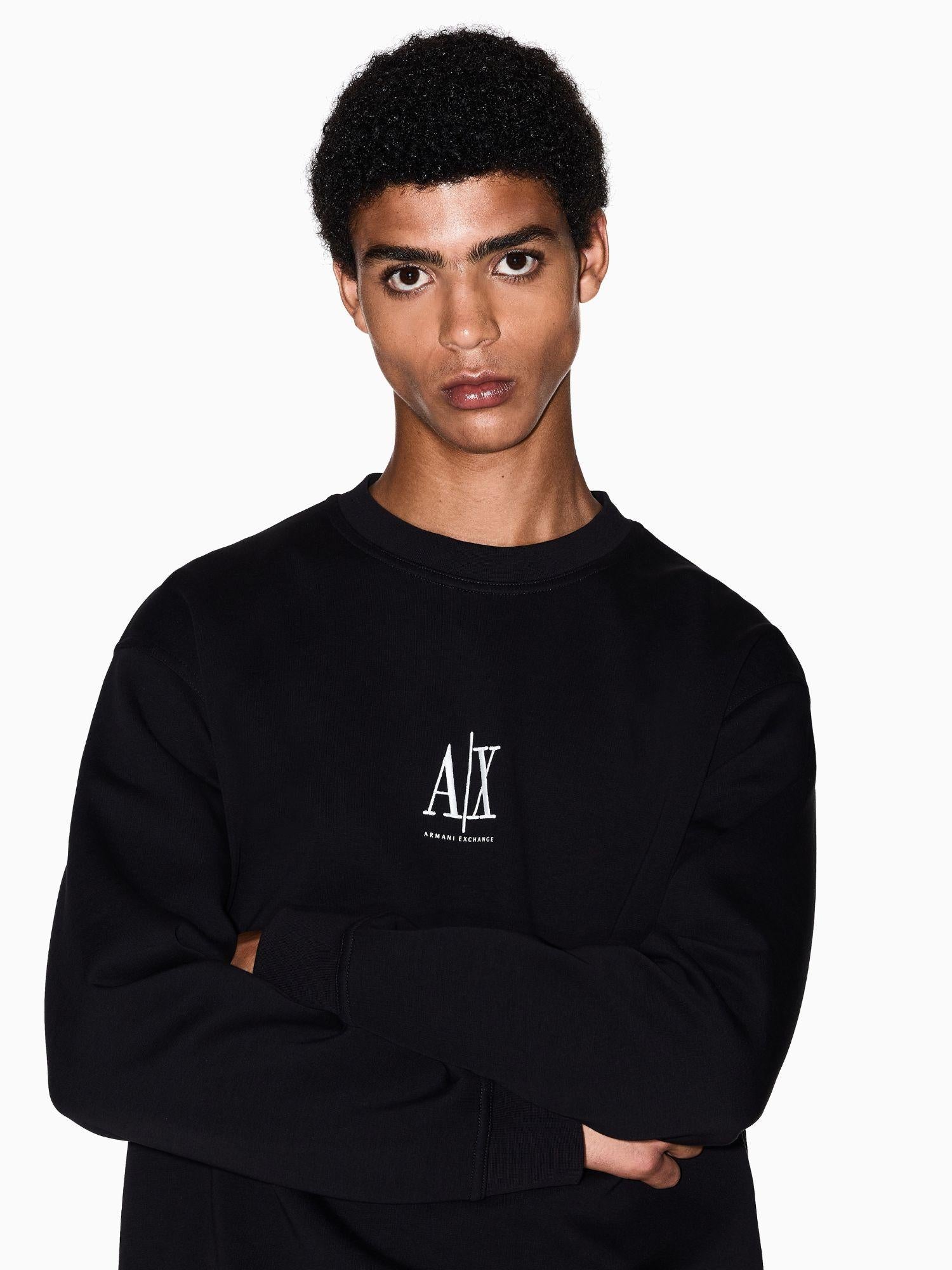 Armani Exchange Felpa girocollo con logo ricamato Uomo Nero XM000368 AF10818 UC001 ARMANI EXCHANGE 