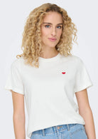 Jacqueline De Yong T-Shirt Donna Pisa Bianca con Cuore 15298612 Cloud Dancer BITTERSWEET HEART JACQUELINE DE YONG 