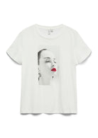 Vero Moda Top Donna Jamaica Bianco con Stampa Lips 10341639 Snow White LIPS RHINESTONES VERO MODA 