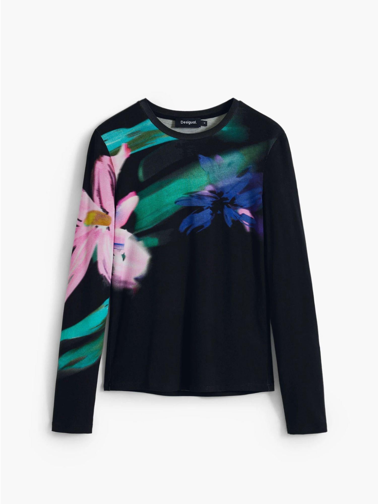 Desigual Maglietta a maniche lunghe con fiori Donna Nero 25WWTK32 2000 DESIGUAL 