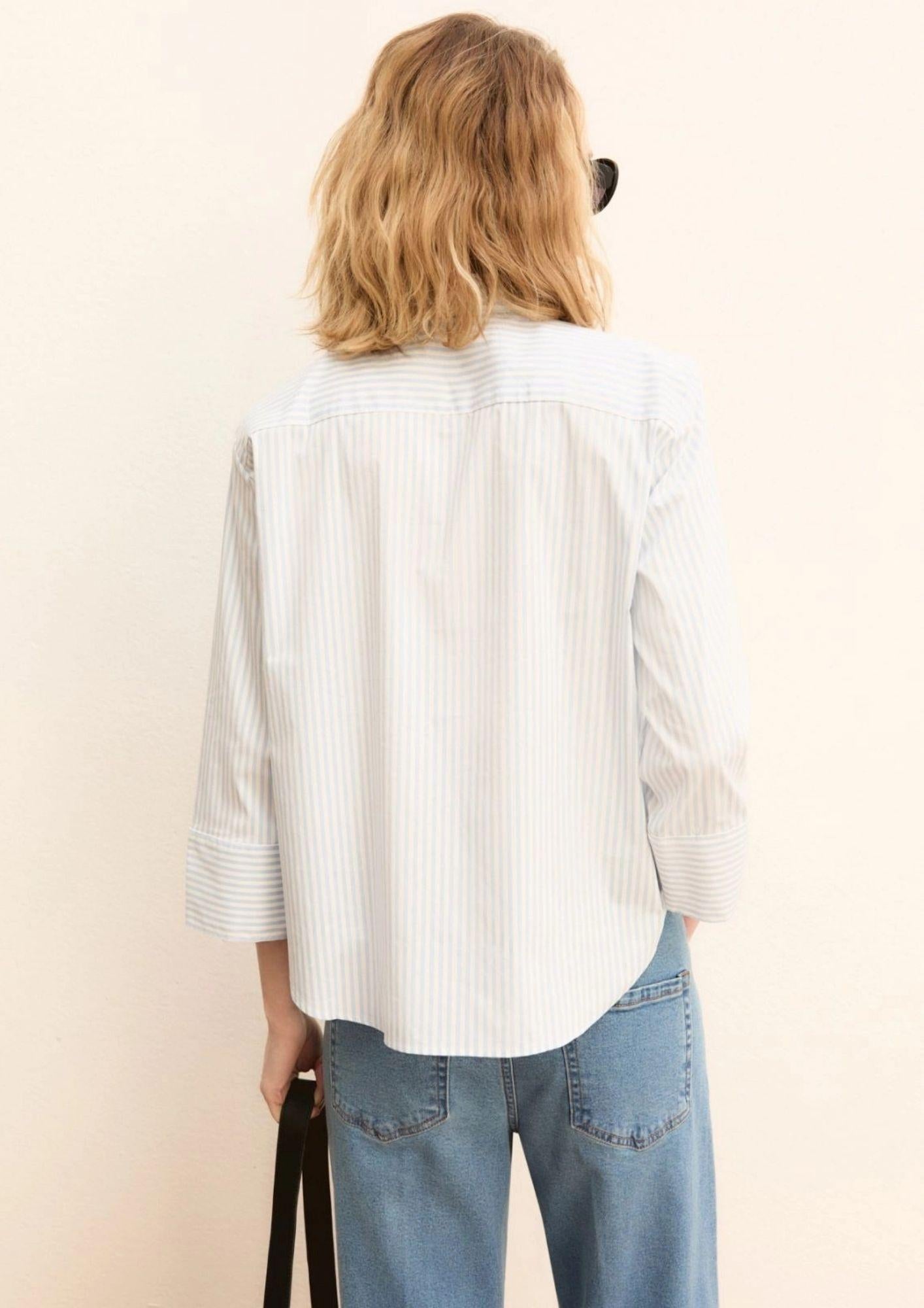 Emme Marella Blusa Donna Emmadorno Bianca Righe Azzurre 2615111091200 007 EMME MARELLA 
