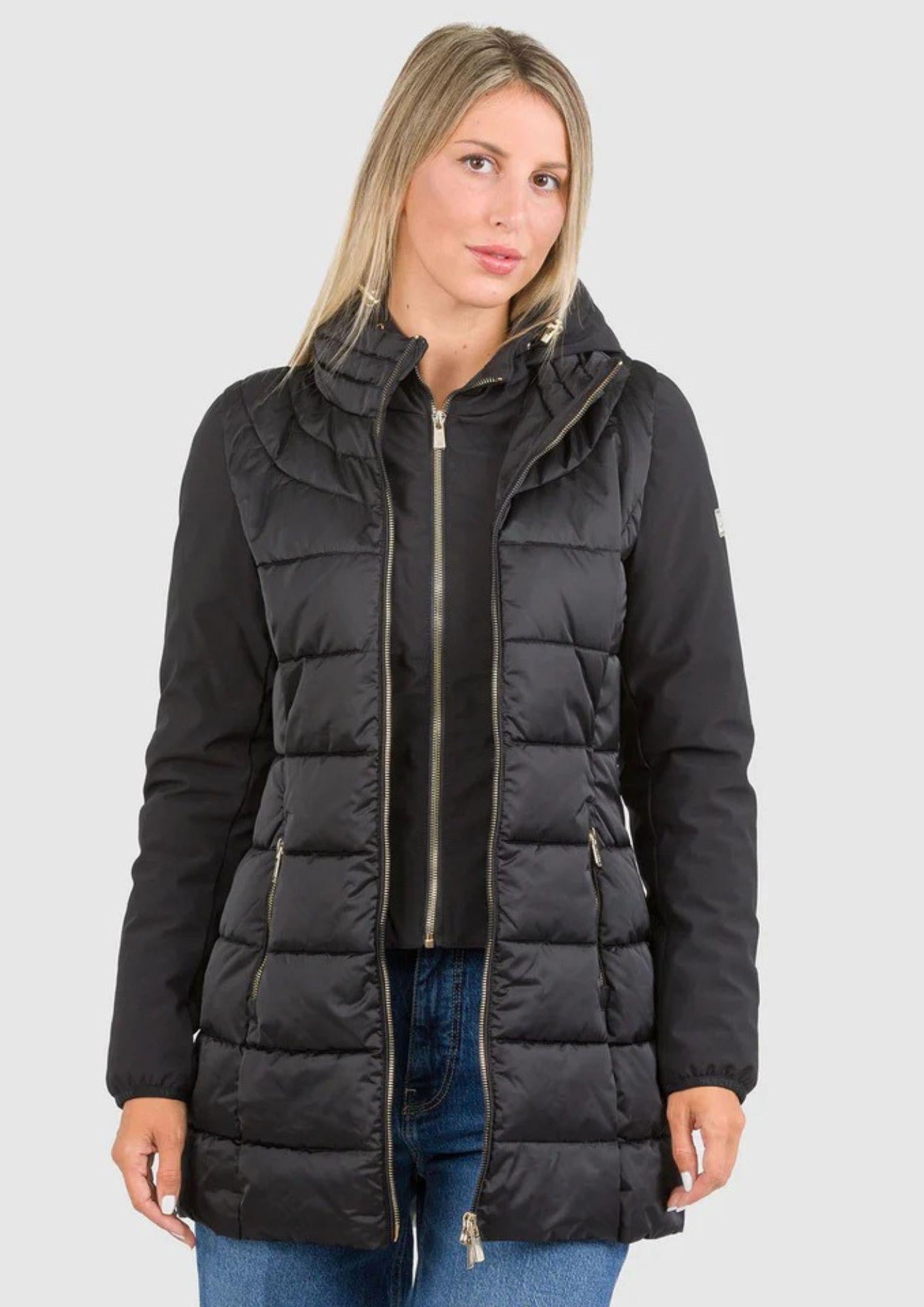 Yes Zee Giacca Lunga Donna Nera O045 M800 0801 YES ZEE 