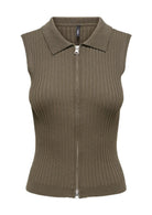 Only Cardigan Donna Marrone 15364749 Canteen Silver Zip ONLY 