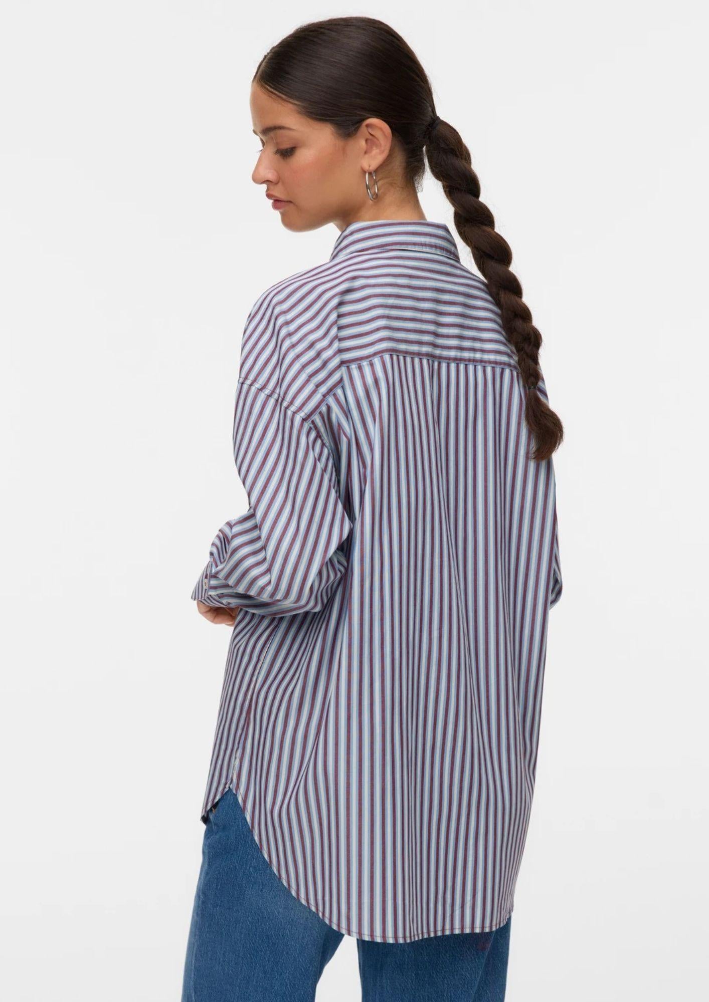 Aware Camicia Donna Parina Azzurra A Righe Bordeaux E Bianche 10326180 Allure ZINFANDEL/BIRCH VERO MODA 