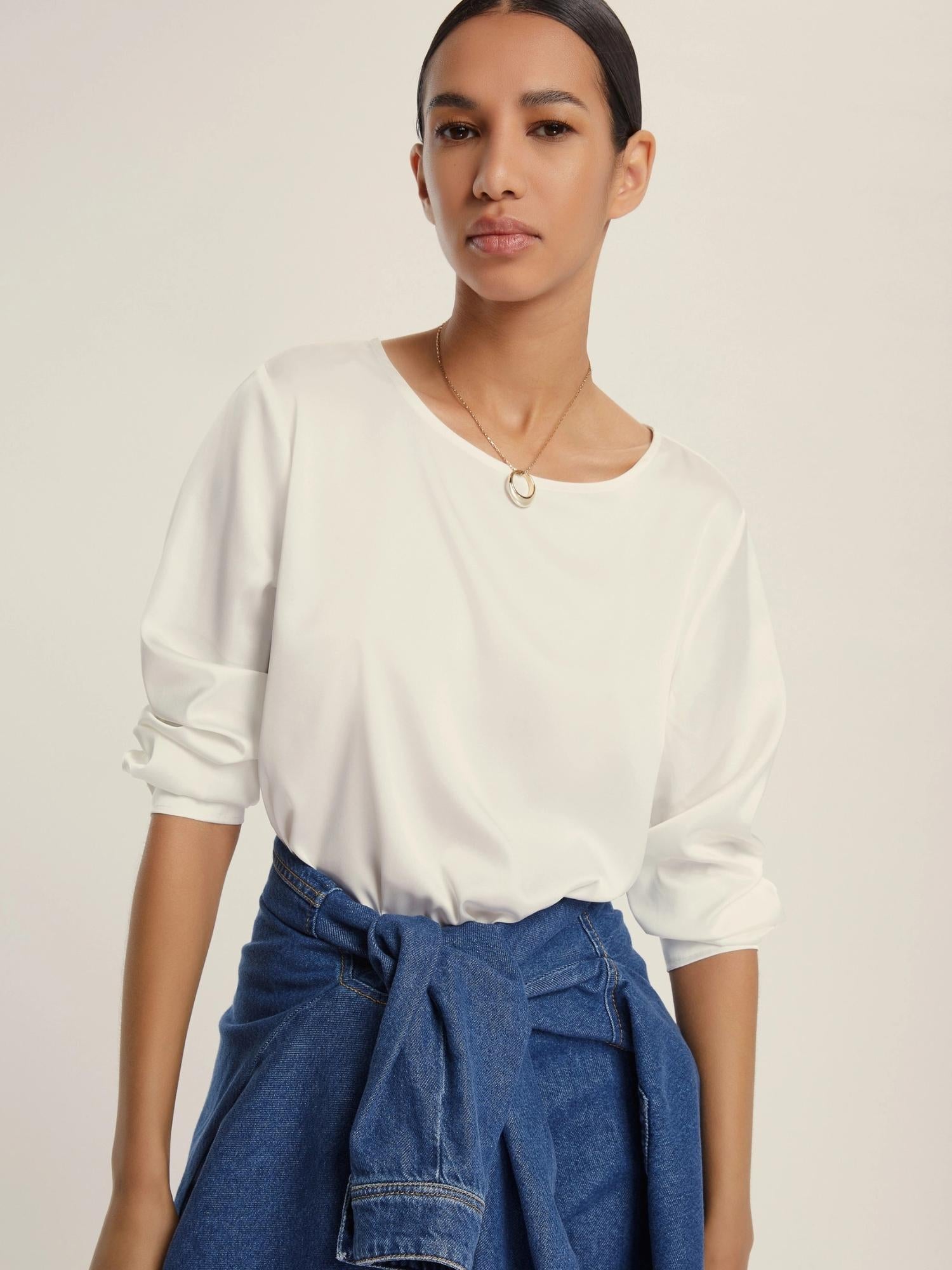 Emme Marella Blusa in raso stretch Madera Donna Bianco 2525116041200 001 EMME MARELLA 