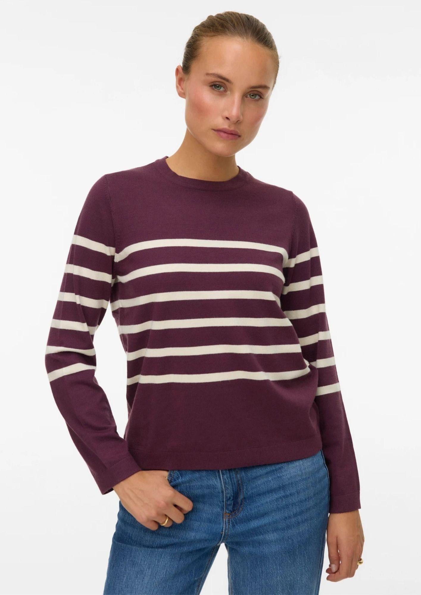 Vero Moda Pullover Donna Saba Bordeaux Strisce Bianche 10309324 Winetasting BIRCH VERO MODA 