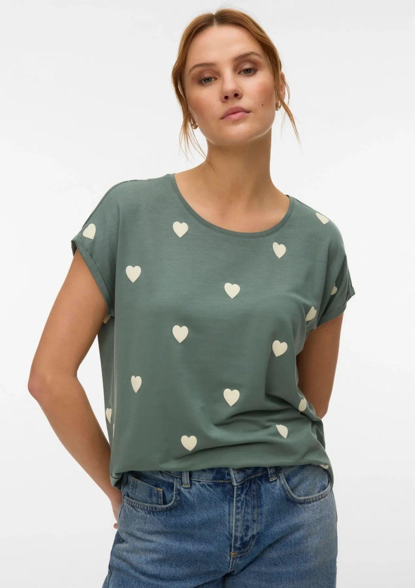 Vero Moda T-Shirt Donna Ava Verde 10214302 Laurel Wreath WHITE VERO MODA 