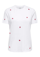 Only T-Shirt Donna Ketty Bianca con Fragole 15288473 Bright White Strawberry ONLY 