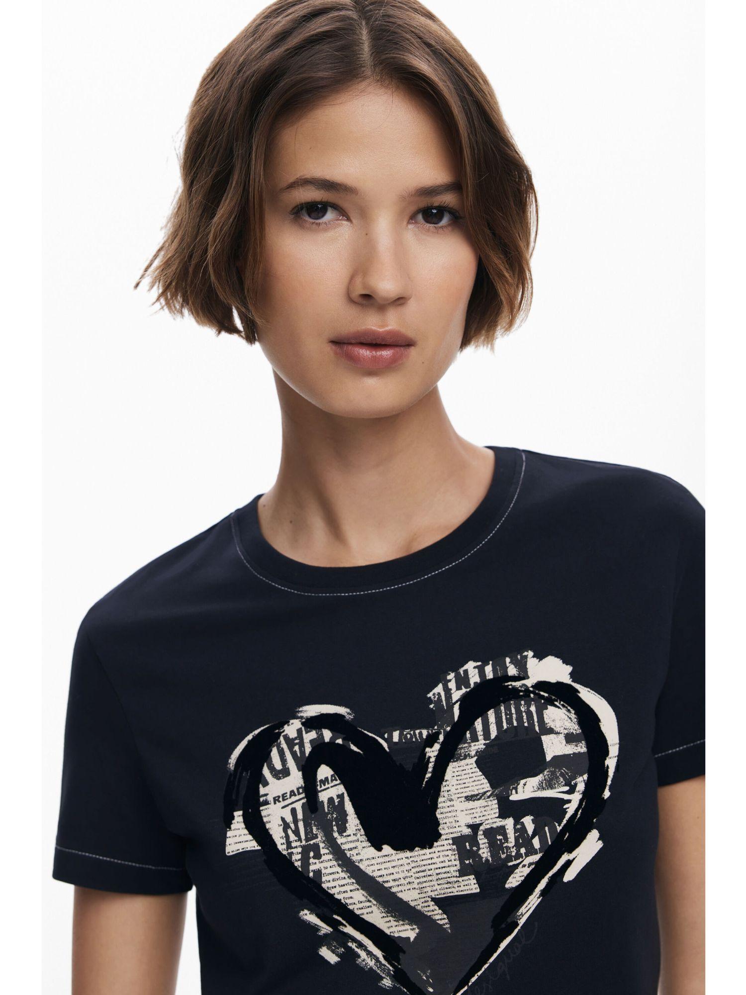 Desigual Maglietta cuore giornale Donna Nero 25WWTK04 2000 DESIGUAL 