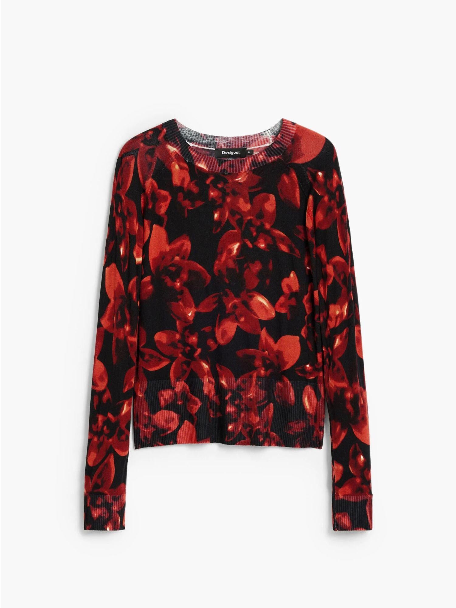 Desigual Maglione leggero a fiori Donna Nero 25WWJF16 2000 DESIGUAL 