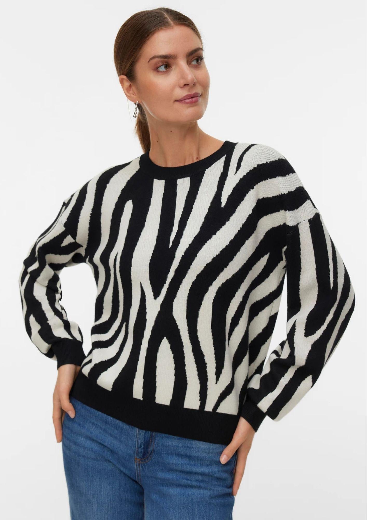 Vero Moda Pullover Donna Siljeanimal Nero Animalier 10330808 Birch W. BLACK VERO MODA 