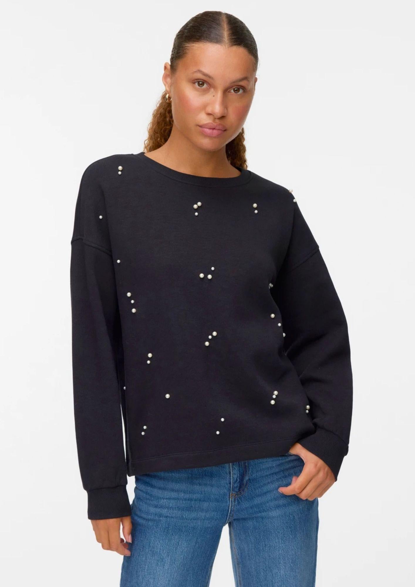 Vero Moda Felpa Donna Fatilda Nera 10333582 Black TONE-IN-TONE PEARLS VERO MODA 