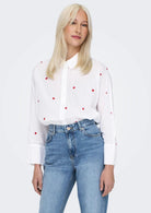 Only Camicia Donna New Bianca Cuori Rossi 15283743 Bright White HEART ONLY 