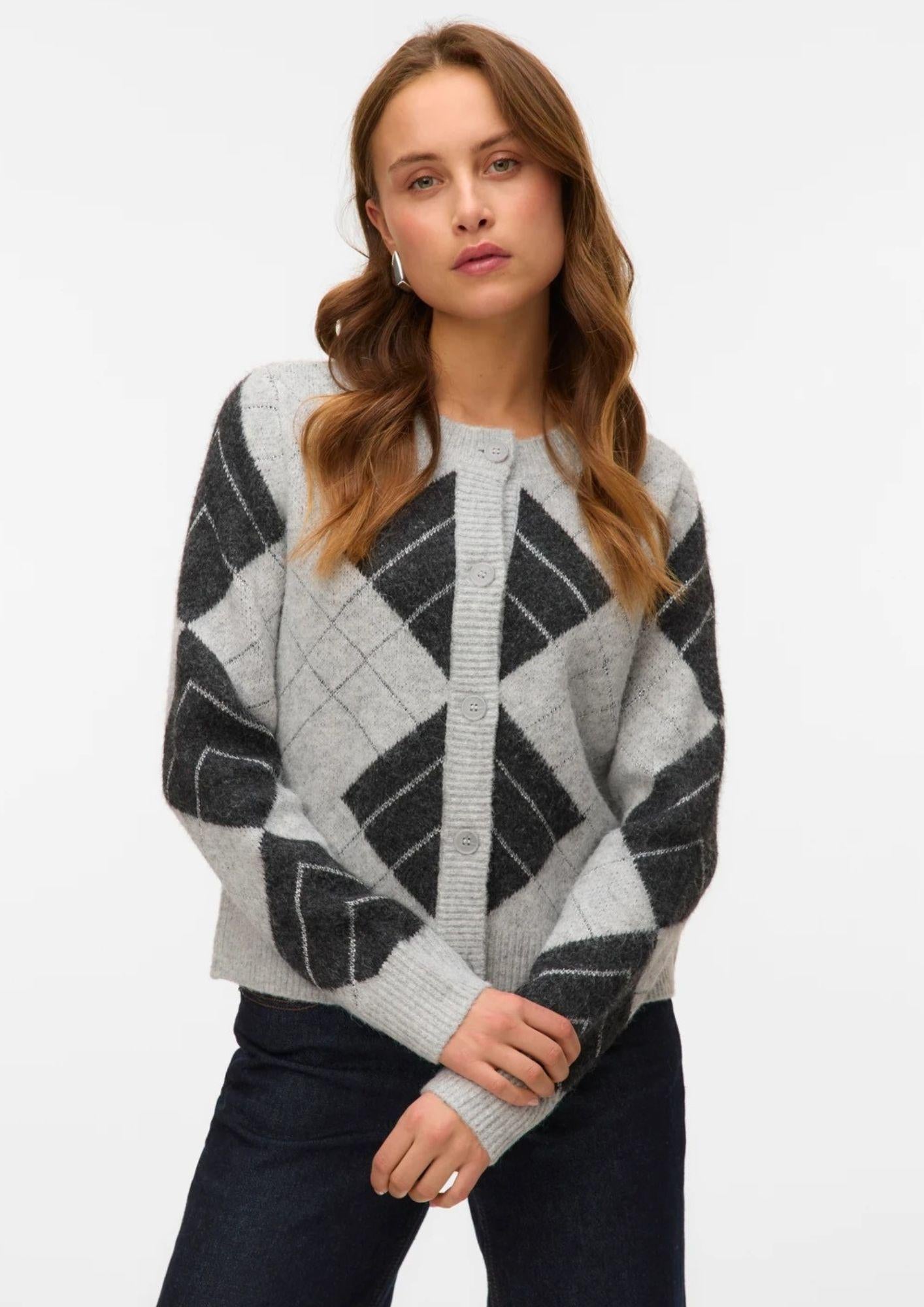 Vero Moda Cardigan Donna Dae Grigio Chiaro Dettaglia Grigio scuro 10334877 W. DGM + SILVER LUREX VERO MODA 