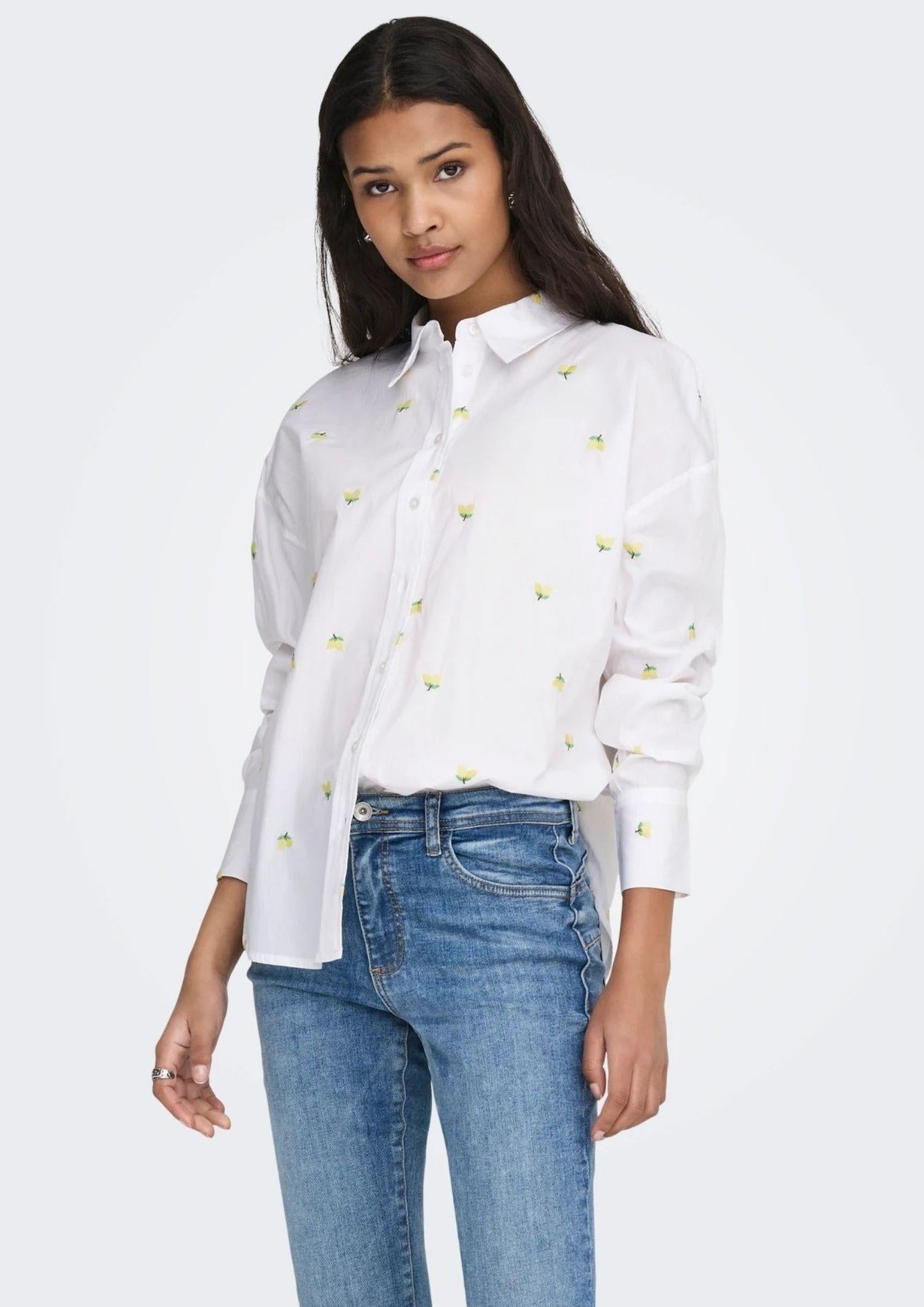 Jacqueline De Yong Camicia Donna Nelly Bianca Fiori Gialli 15330490 White YELLOW JACQUELINE DE YONG 
