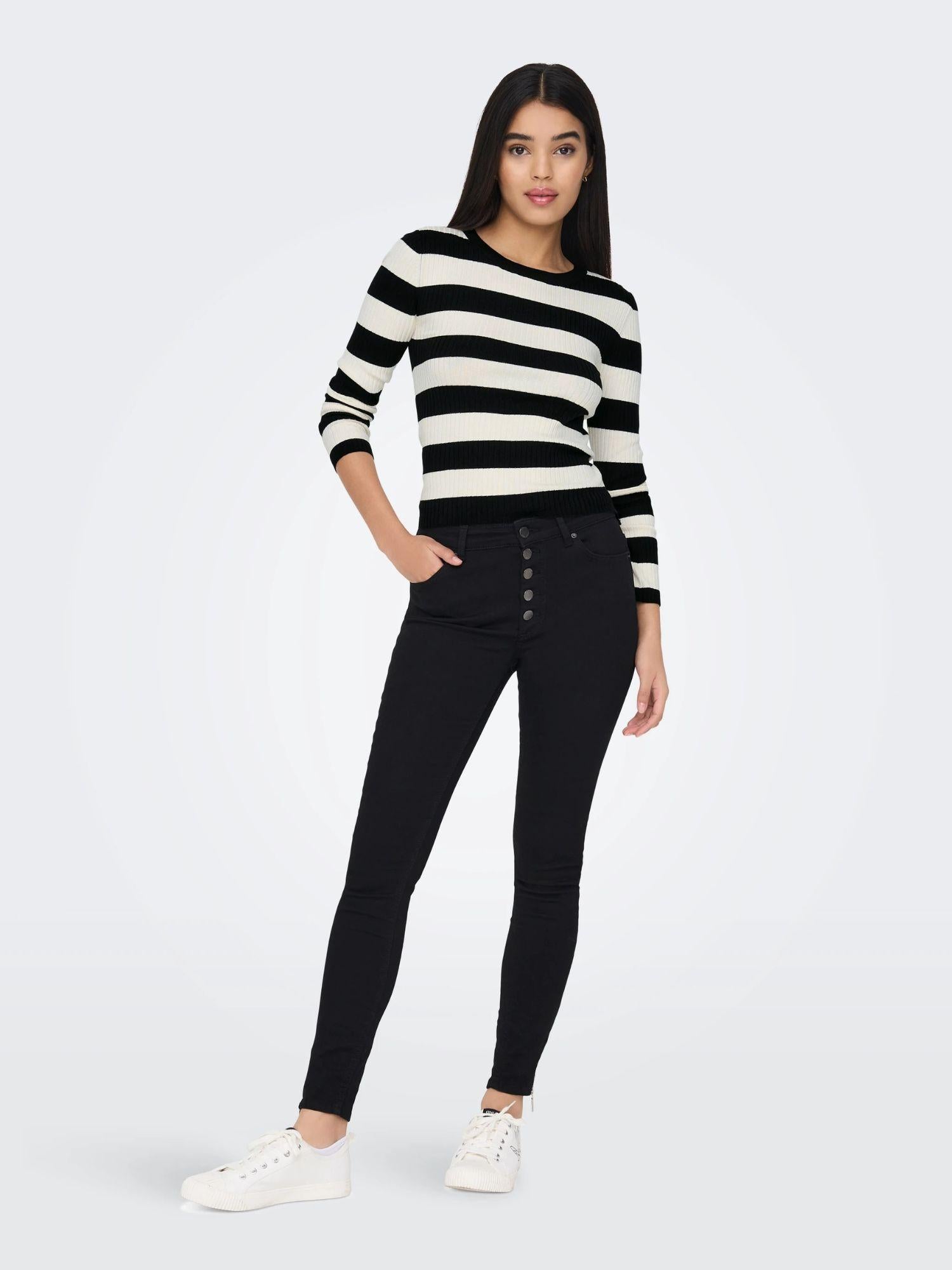 Jacqueline De Yong Maglione Donna Plum Nero Eggnog Stripes 15277223 Black W EGGNOG STRIPES JACQUELINE DE YONG 