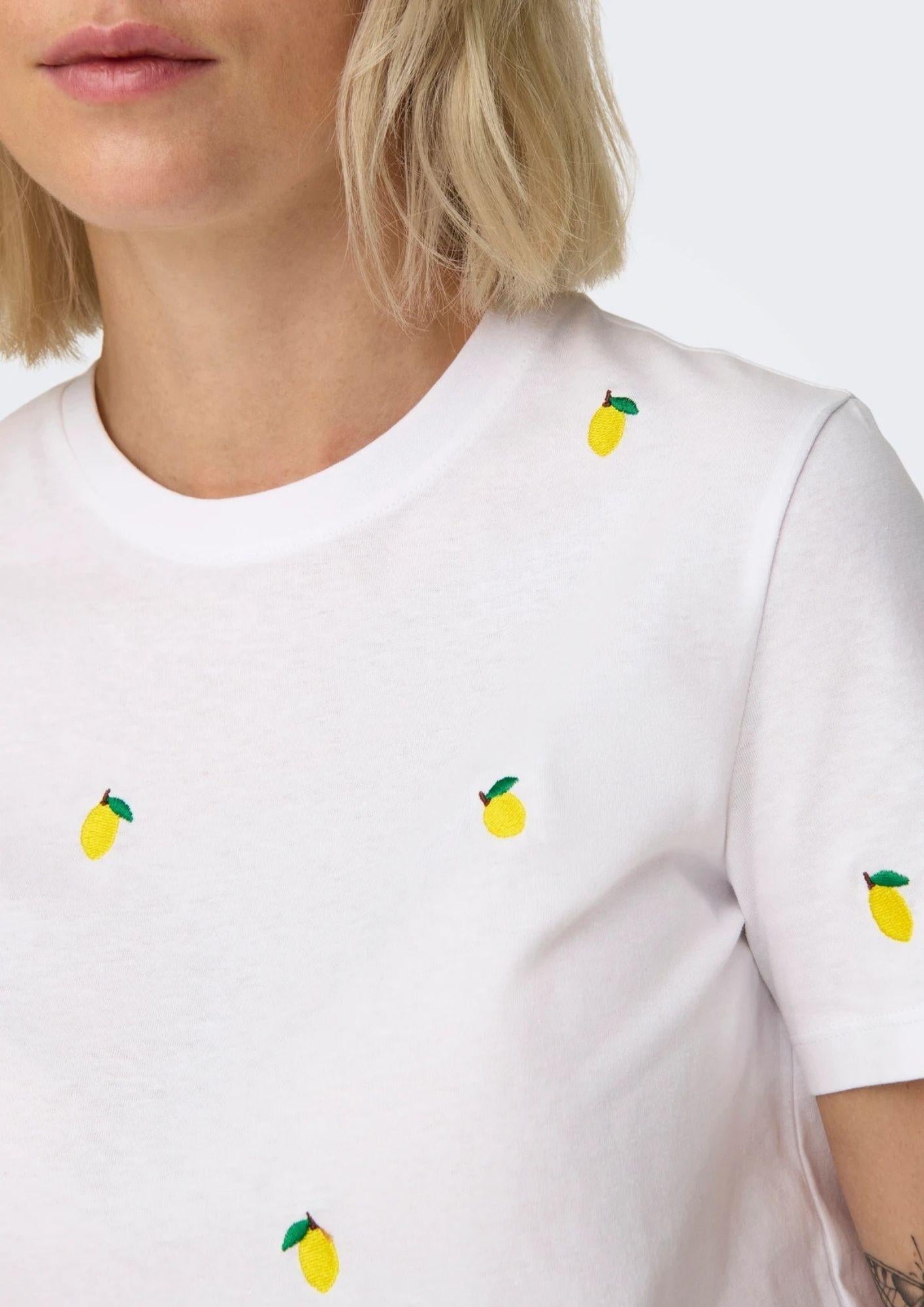Only T-Shirt Donna Ketty Bianca con Limoni 15288473 Bright White Lemon ONLY 