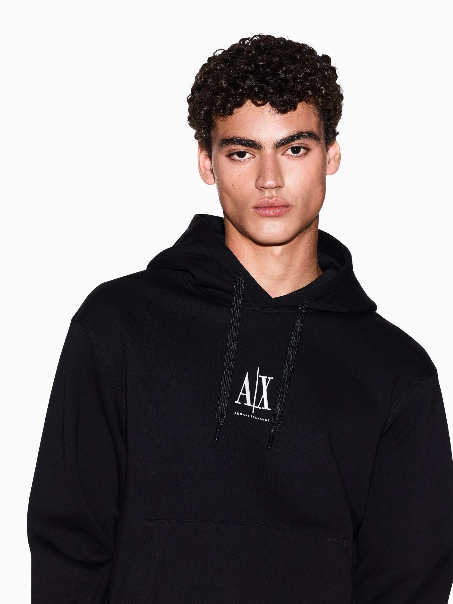 Armani Exchange Felpa con cappuccio con logo ricamato Uomo Nero XM000369 AF10818 UC001 ARMANI EXCHANGE 