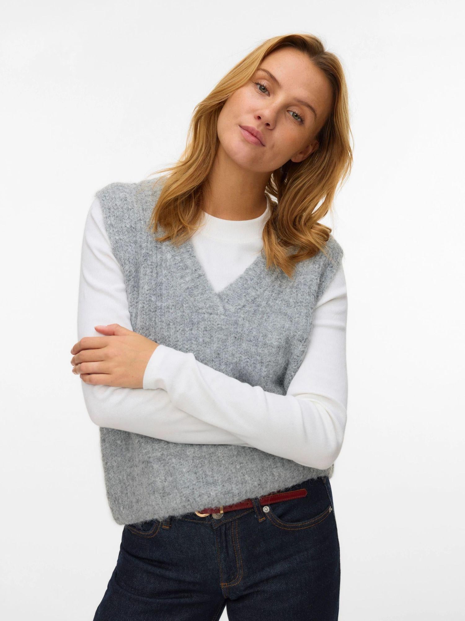 Vero Moda Maglione Smanicato Donna Novah Medium Grey Melange 10339078 Medium Grey Melange VERO MODA 