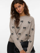 Vero Moda Pullover Donna Doffy Beige e Bianco 10330790 Woodrose W. WHITE HEARTS VERO MODA 