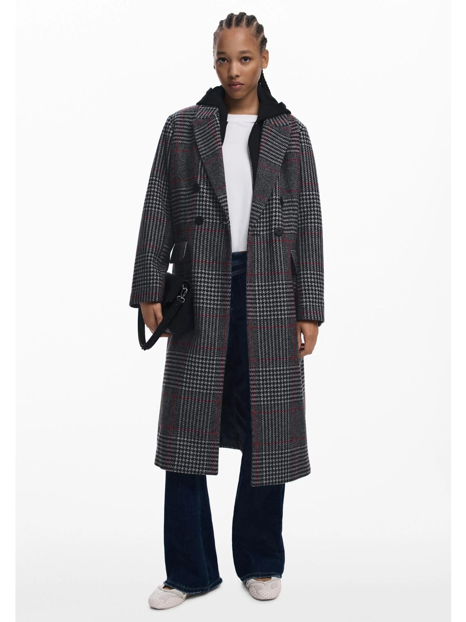 Desigual Cappotto tartan con cappuccio Donna Nero 25WWEW13 2007 DESIGUAL 