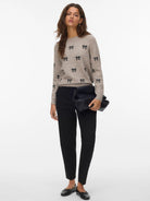 Vero Moda Pullover Donna Doffy Beige e Bianco 10330790 Woodrose W. WHITE HEARTS VERO MODA 