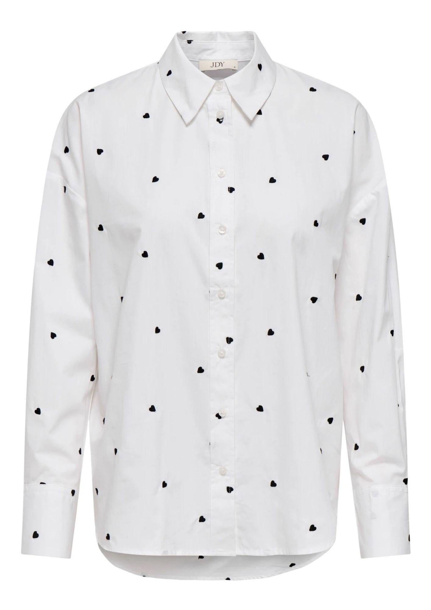 Jacqueline De Yong Camicia Donna Nelly Bianca Cuori Neri 15330490 White BLACK HEART JACQUELINE DE YONG 