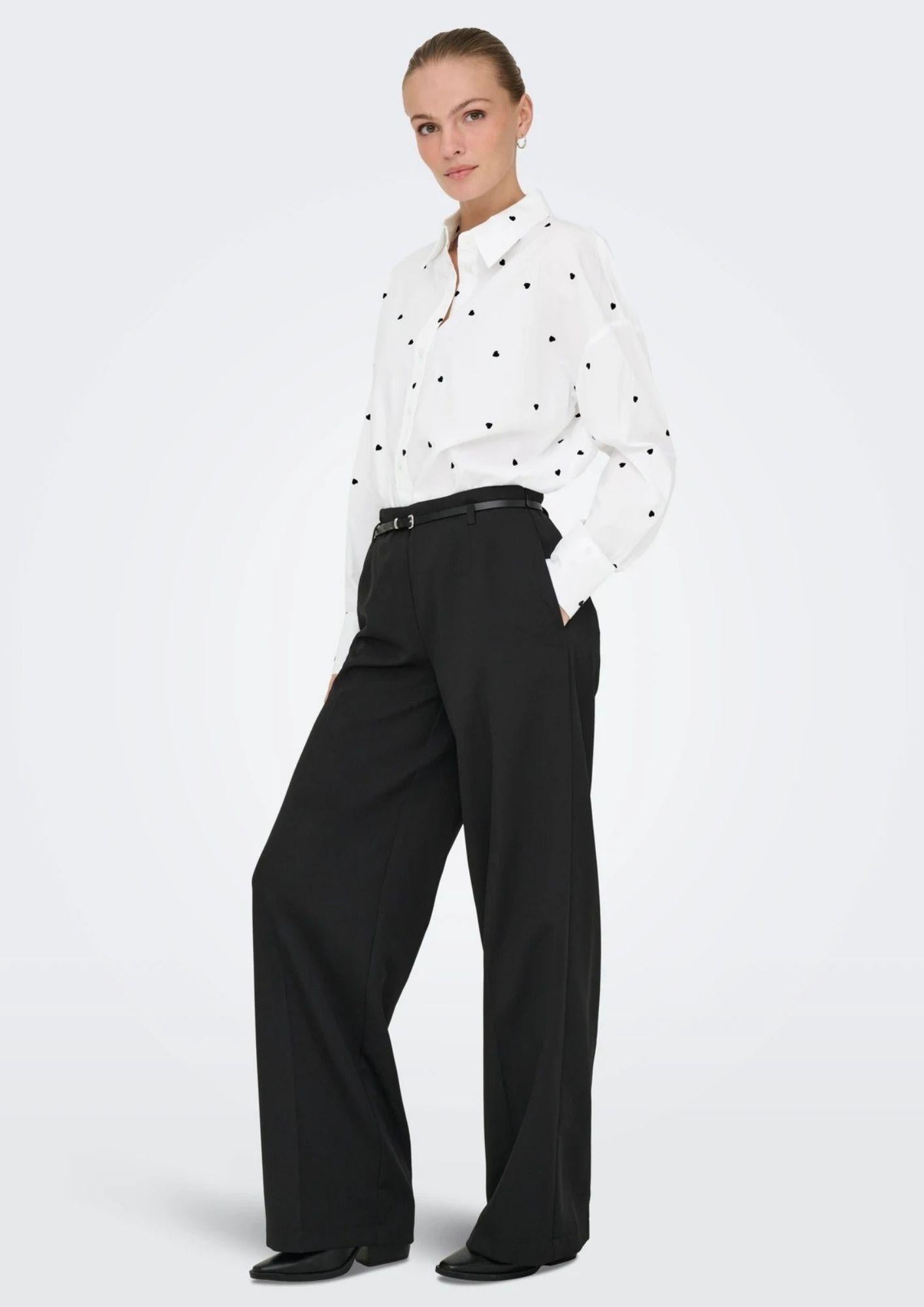 Jacqueline De Yong Camicia Donna Nelly Bianca Cuori Neri 15330490 White BLACK HEART JACQUELINE DE YONG 