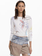 Desigual Maglione leggero con tratti floreali Donna Bianco 25WWJF33 1000 DESIGUAL 