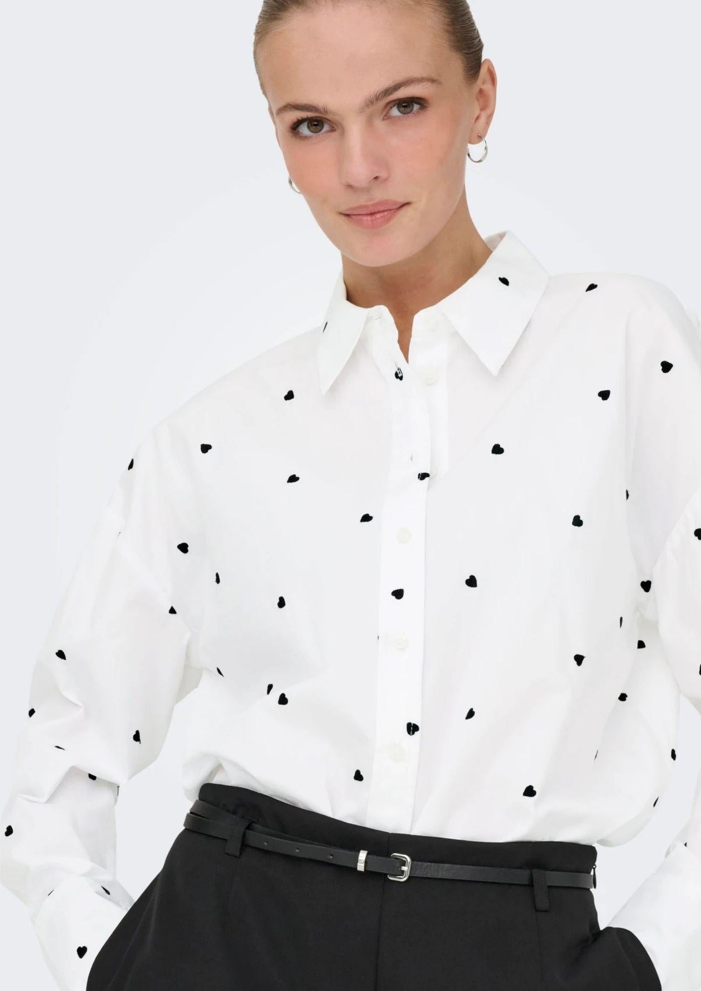 Jacqueline De Yong Camicia Donna Nelly Bianca Cuori Neri 15330490 White BLACK HEART JACQUELINE DE YONG 