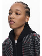 Desigual Cappotto tartan con cappuccio Donna Nero 25WWEW13 2007 DESIGUAL 