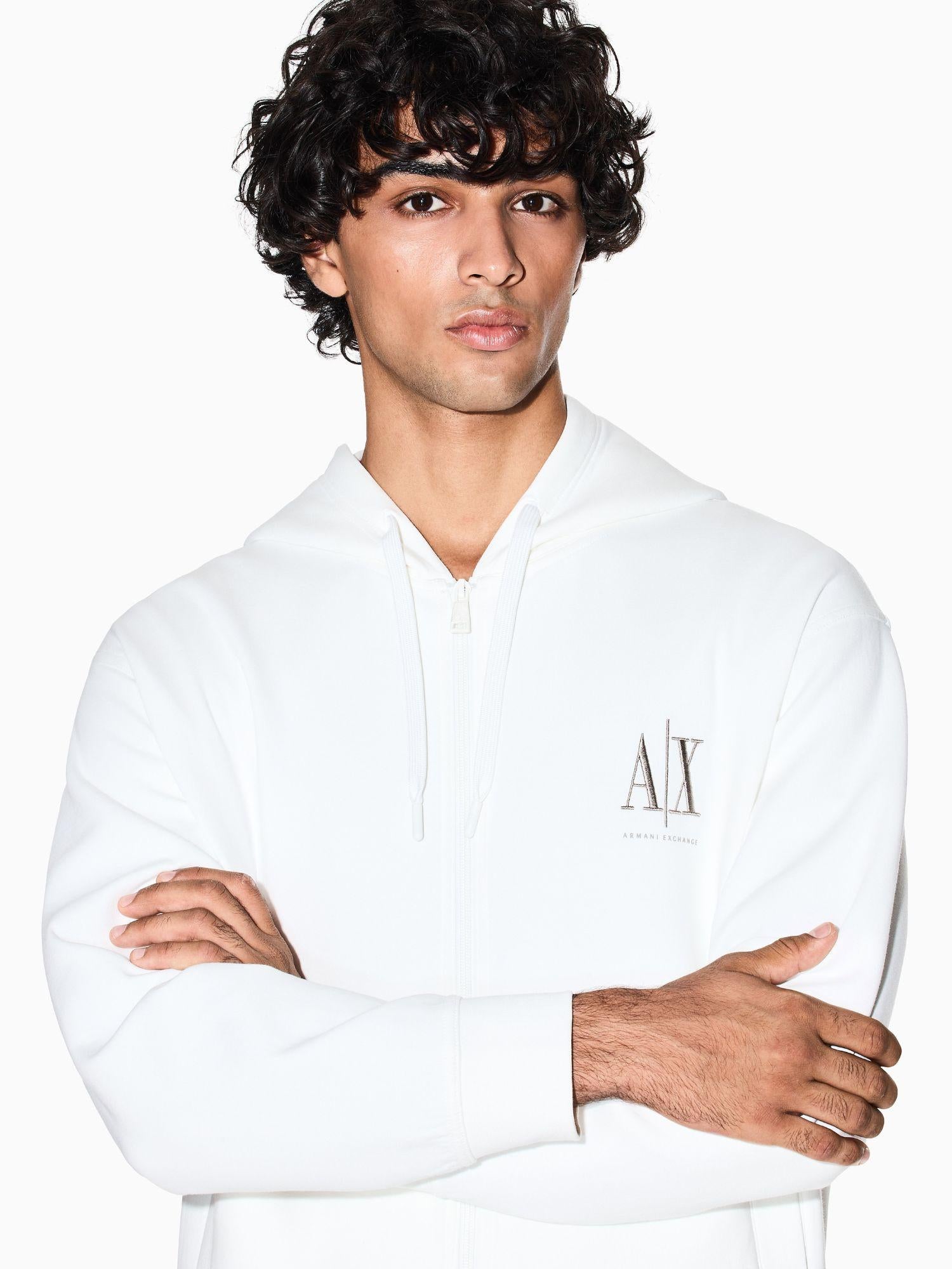 Armani Exchange Felpa con cappuccio e zip con logo ricamato Uomo Bianco XM000371 AF10818 U0009 ARMANI EXCHANGE 