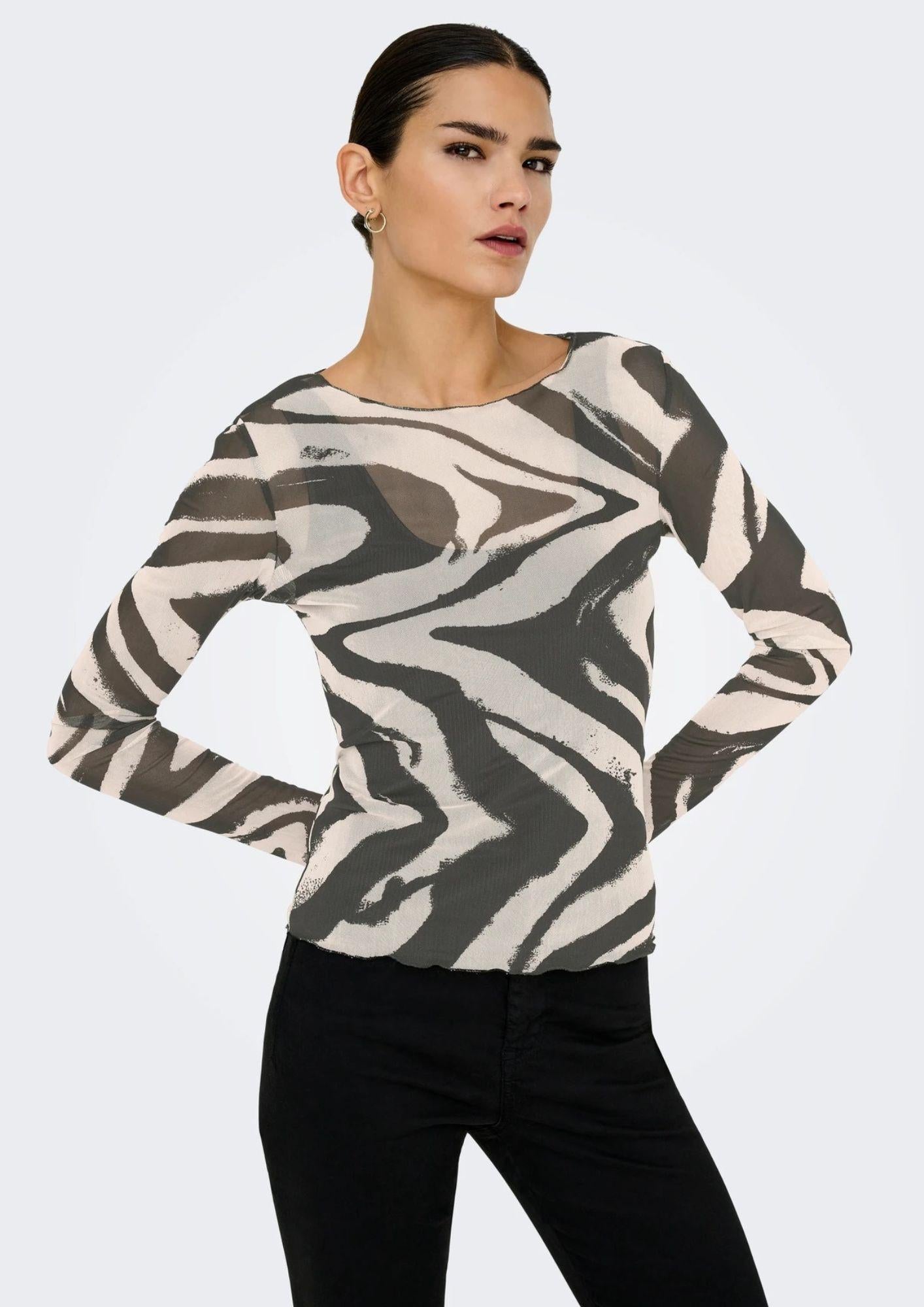 Jacqueline De Yong Top Donna Elsa Grigio e Bianco Animalier 15356004 Black WHITECAP GRAY GEO JACQUELINE DE YONG 